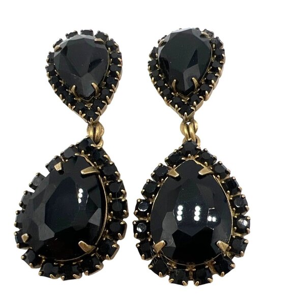Loren Hope Dangle Earrings Black Abba Crystal Teardrop Chandelier Gold-Tone - Picture 1 of 8